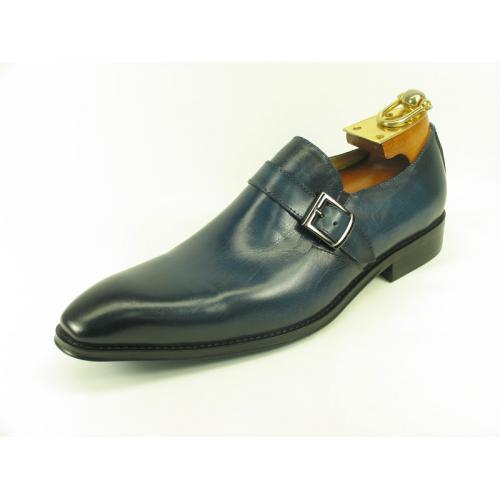Carrucci Navy Genuine Calf Skin Leather With Monk Straps Shoes KS478-32